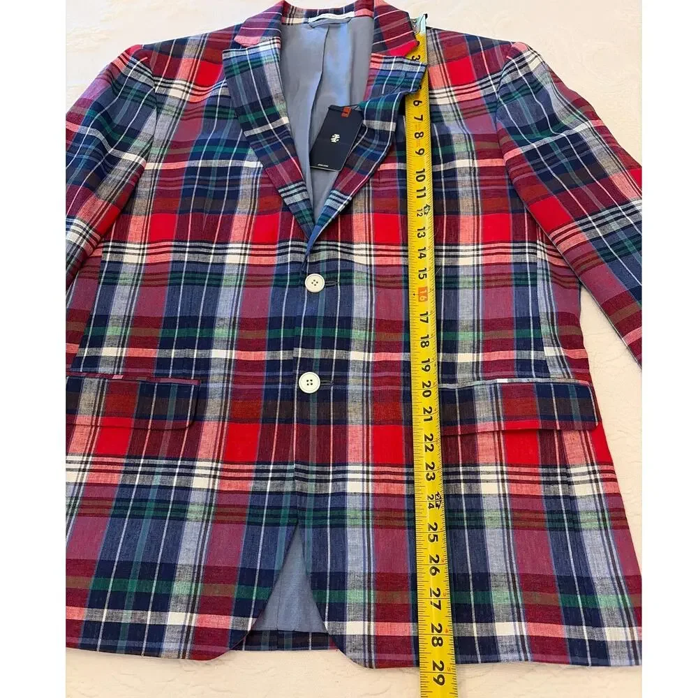 NWT IZOD Plaid Linen Blend Sport Coat Blazer 42S Preppy Derby Golfcore - Picture 13 of 14